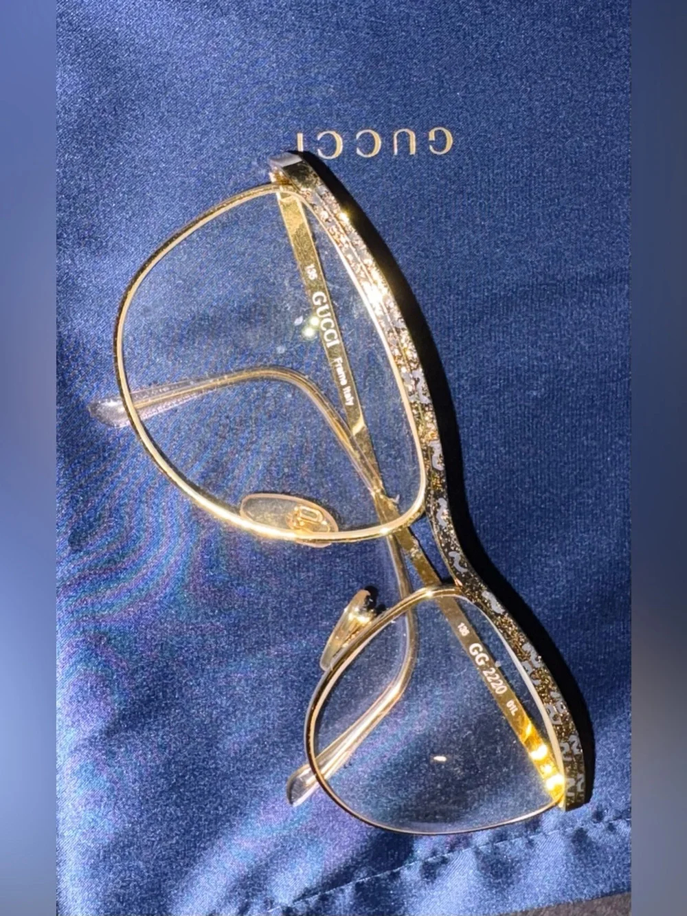Gucci Gold Crystal Accent Women's Eyeglass Frame - Italian Design